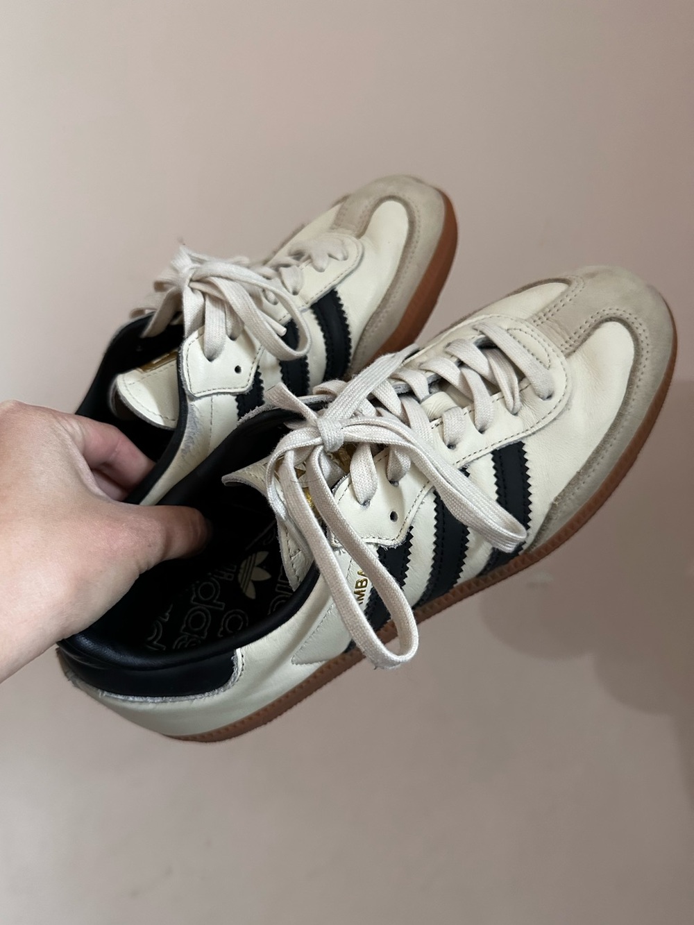 Adidas Samba OG Leather Sneakers in Cream with Black Stripes